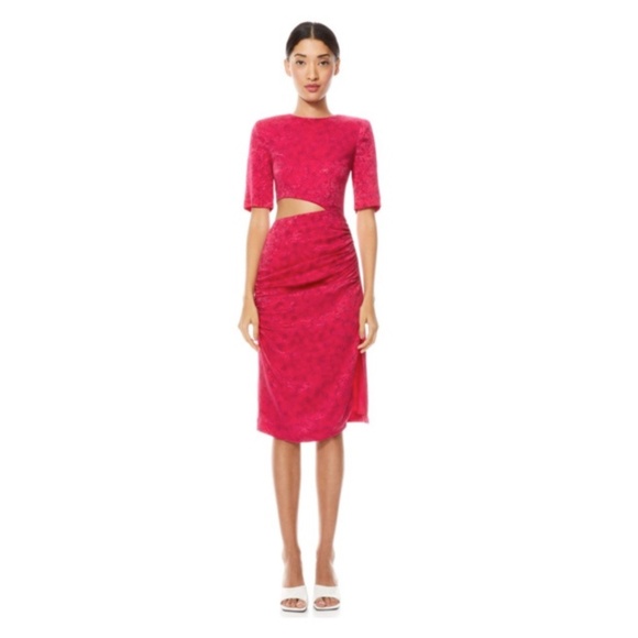 NWT Alice + Olivia Stella Pink Floral Jacquard Side Cut Out Sheath Dress - Picture 1 of 9